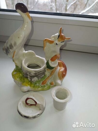 Фарфоровая чернильница «Лиса и журавль»