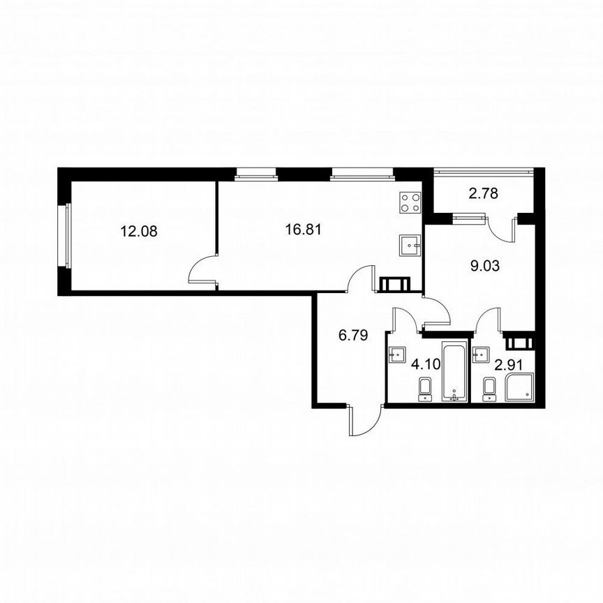 2-к. квартира, 53,1 м², 6/9 эт.