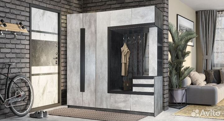 Прихожая Лайф со шкафом 2,4 м бетон темный/светлый