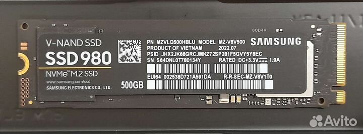 Samsung Evo 980 SSD 500gb nvme 0ч