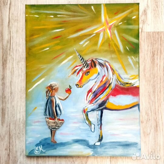 Картина единорог в детскую маслом
