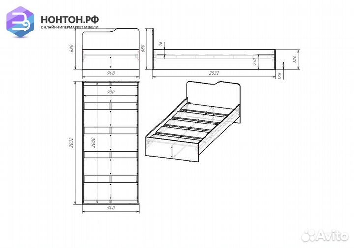 Кровать Rich 0.9 дуб крафт золотой / миндаль / гли