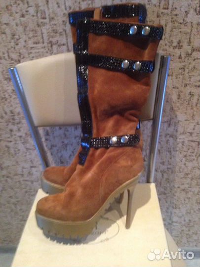 Сапоги женские замшевые