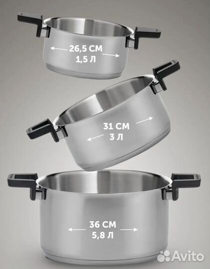 Набор кастрюль с крышками polaris новый