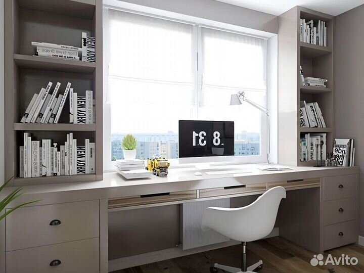 Рабочая зона со шкафом у окна