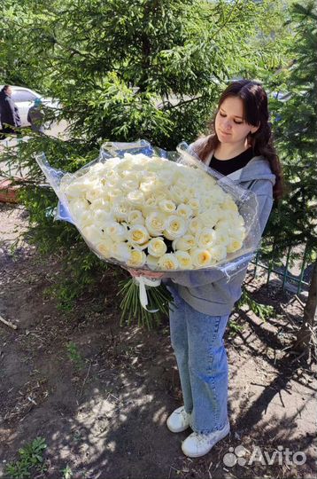 Роза белая Эквадор, букет из белых роз В омске