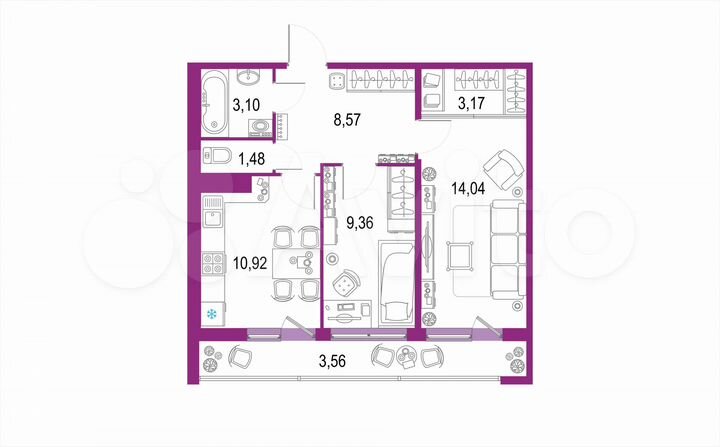 2-к. квартира, 51,7 м², 17/22 эт.