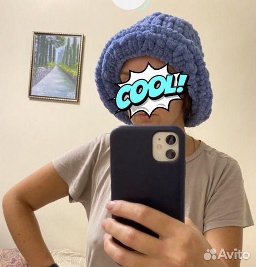 Панама вязанная из ализе пуффи