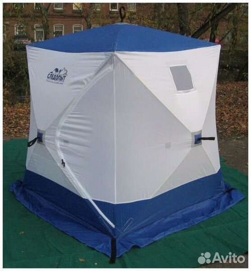 Палатка следопыт Куб 1,8х1,8м 210D, бело-синяя