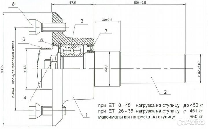 Ступица в сборе с цапфой FNK12 (98х4) для прицепа
