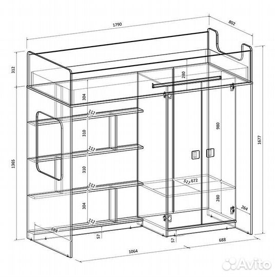 Кровать чердак с безопасной лесенкой комодом
