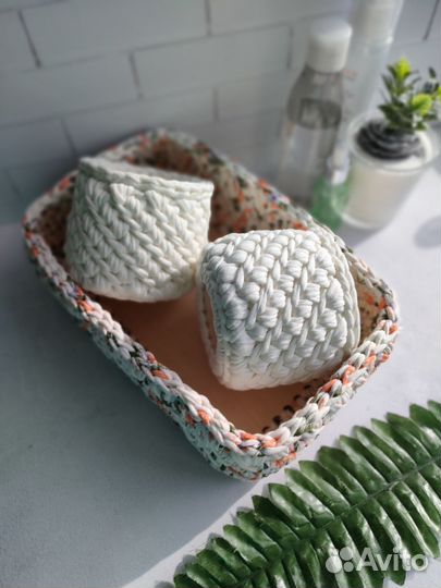 Подарочный набор корзинок из трикотажной пряжи