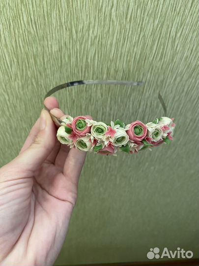 Ободок для волос с цветами полимерная глина