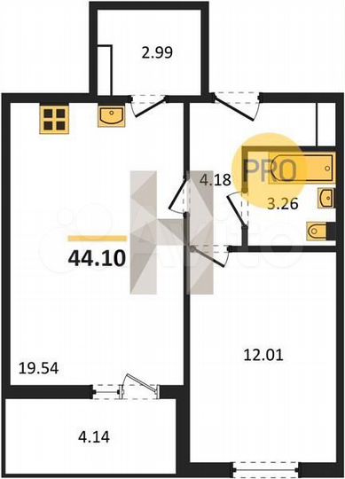 1-к. квартира, 44,1 м², 8/10 эт.