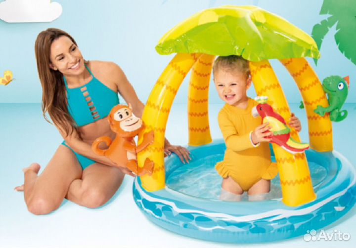 Детский надувной бассейн с навесом 102х86 см,intex