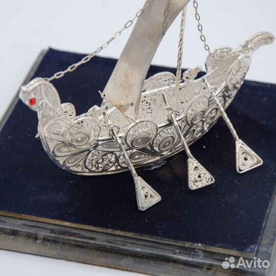 Серебряная Ладья техника Филигрань (скань) 9х12х7