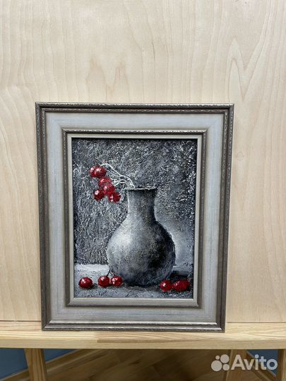 Картина маслом «Натюрморт с рябиной» 25х20