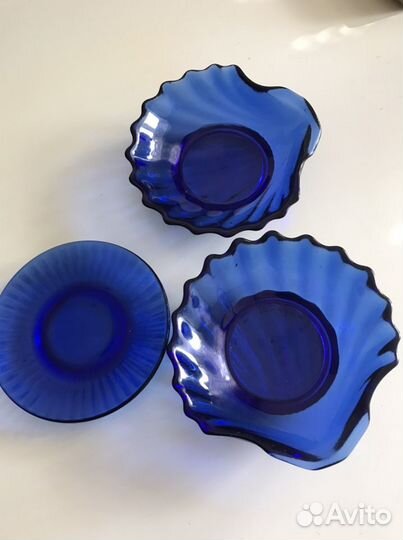 Ваза/ракушки кобальтовое стекло винтаж 60-70х г. С