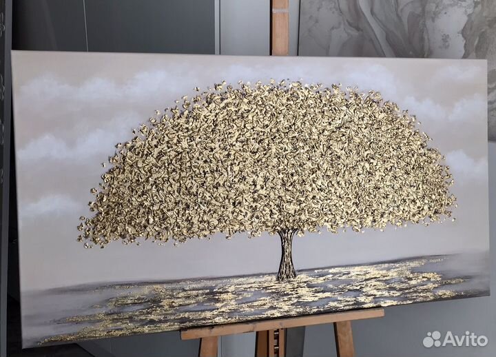 Большая картина маслом Золотое дерево