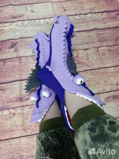 Носки вязаные, крылатые драконы, усатая лиса