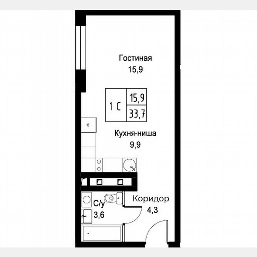 Апартаменты-студия, 33,7 м², 5/30 эт.
