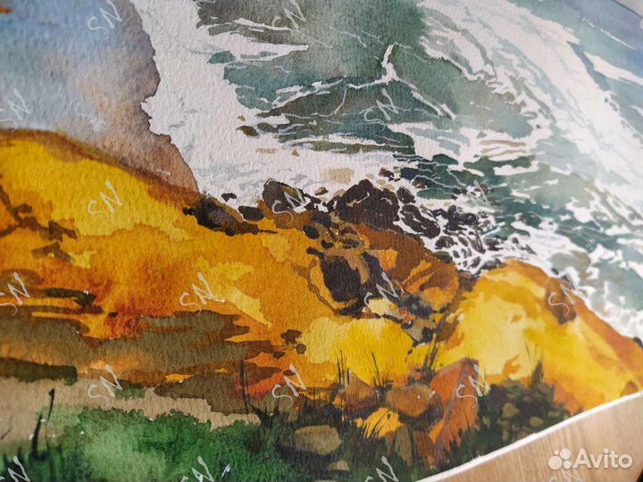 Картина акварель морской пейзаж