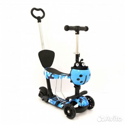 Самокат трехколесный 5в1 принт Голубой NEW