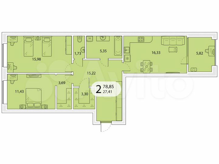 2-к. квартира, 78,9 м², 1/5 эт.