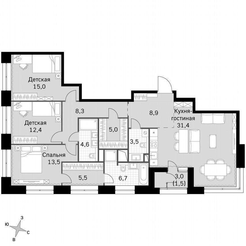 3-к. квартира, 116,4 м², 35/35 эт.