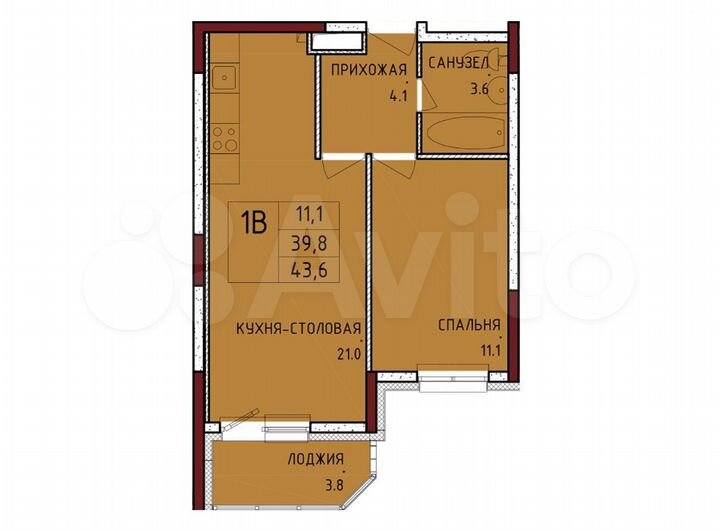 1-к. квартира, 43,6 м², 16/16 эт.