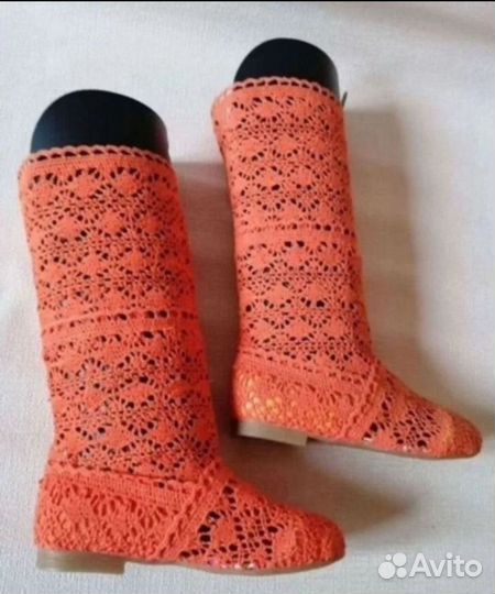 Новые Вязанные Ажурные Сапоги Хлопок
