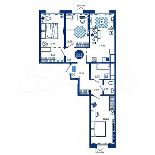 3-к. квартира, 81 м², 6/17 эт.