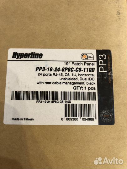 Патч-панель Hyperline, PP3-19-24-8P8C-C6-110D