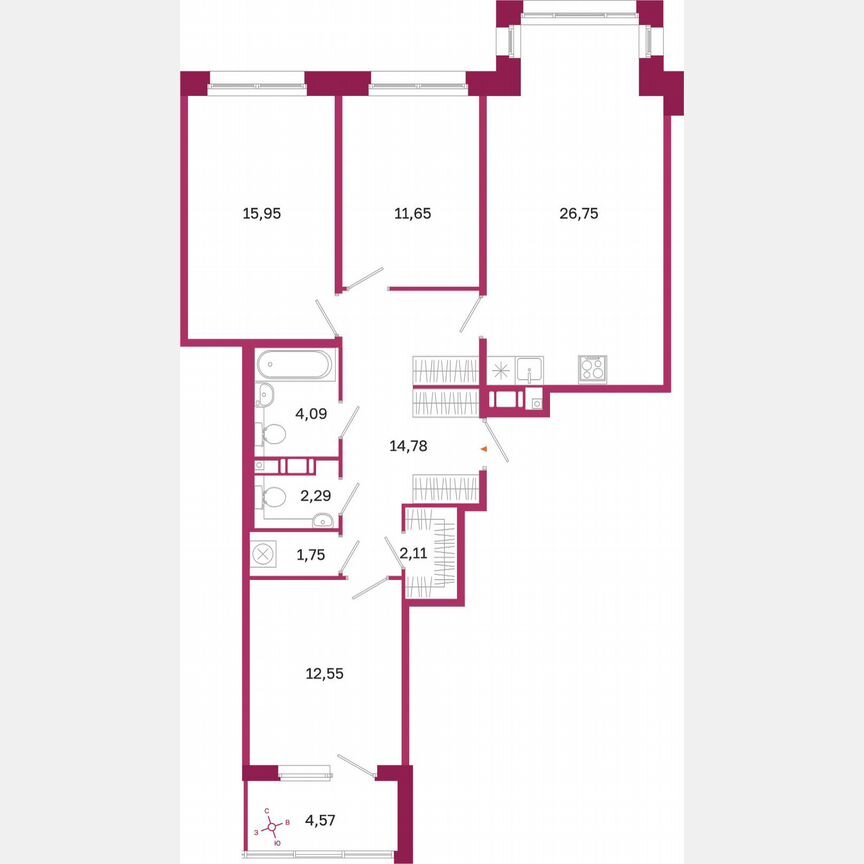 3-к. квартира, 94,2 м², 4/10 эт.