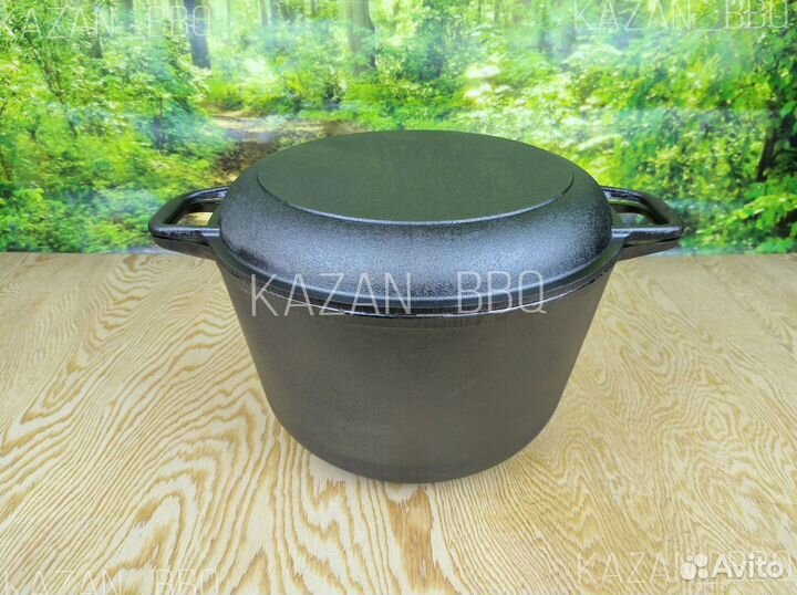Казан кастрюля чугун с крышкой-сковородой