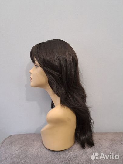 Парик длинный чёрный с челкой. Стрижка каскад