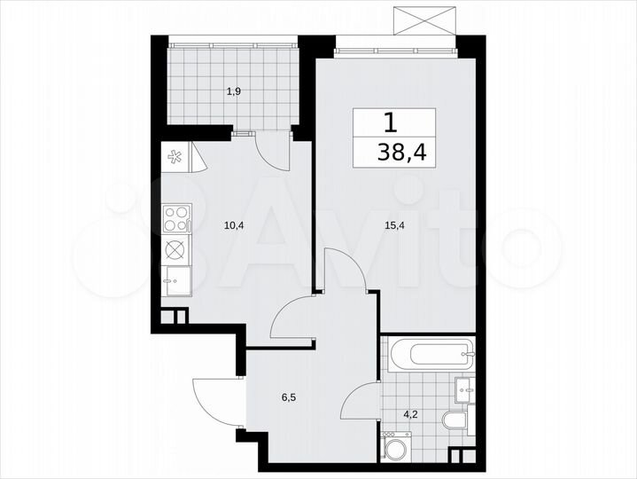 1-к. квартира, 38,4 м², 9/15 эт.