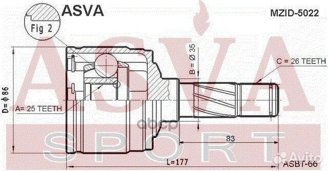 ШРУС внутренний перед лев mzid5022 asva