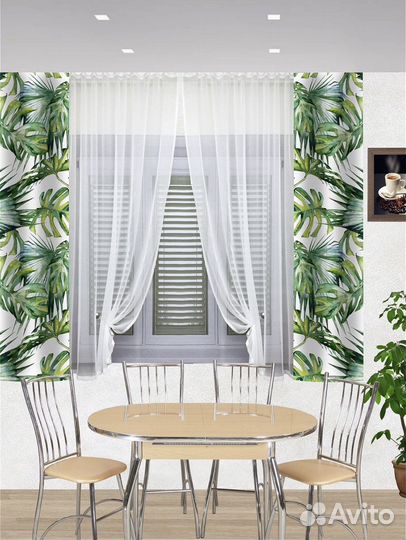 Новый комплект штор для кухни Тропики