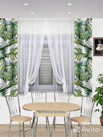 Новый комплект штор для кухни Тропики