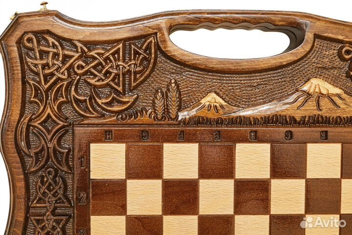 Шахматы и нарды резные Вершины Арарата 45 х 40 см дерево Армения 62529