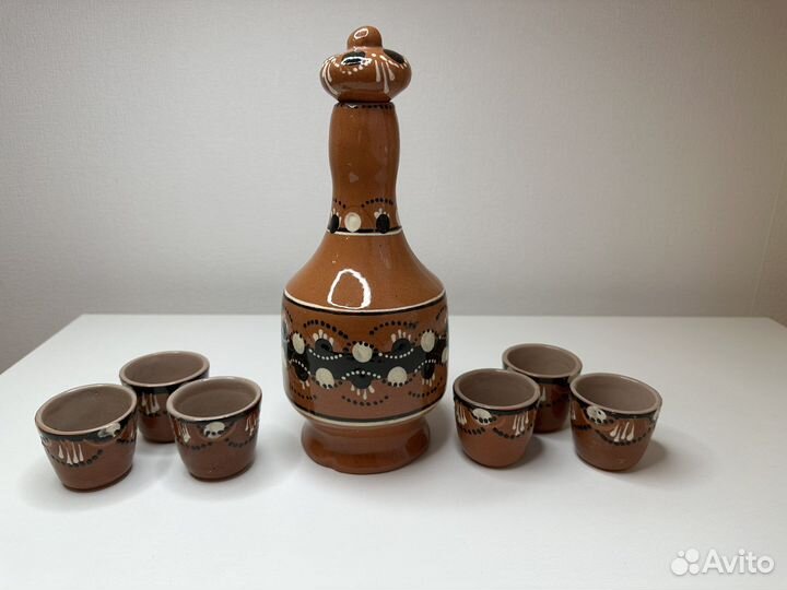Графин с рюмками СССР, глиняный
