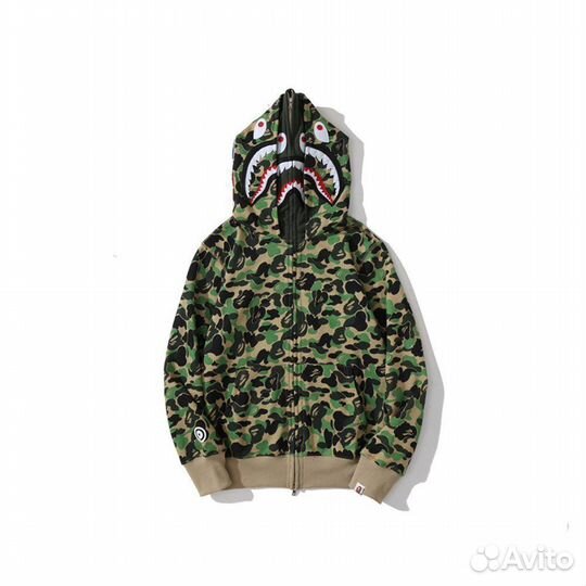 Зип худи Bape full zip double hood зелен