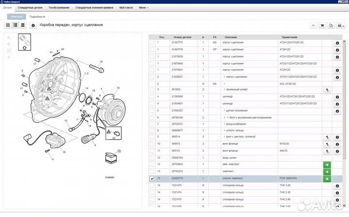 Комплект уплотнений корпуса сцепления volvo 224857