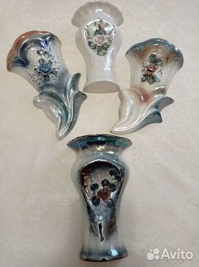 Вазы цветное стекло, Кисловодский фарфор