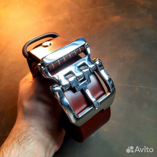 Настоящий кожаный ремень ручной работы