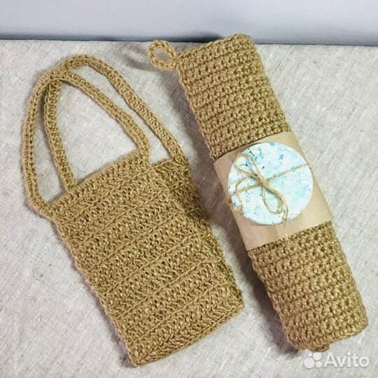 Подарочный набор джутовых мочалок ручной работы