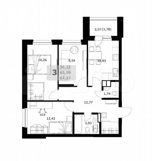 3-к. квартира, 67,4 м², 7/24 эт.