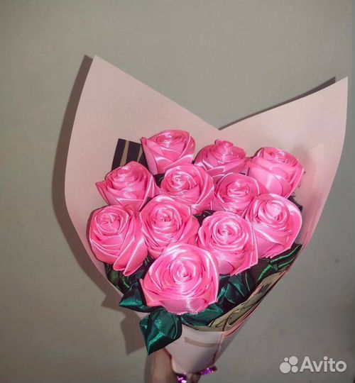 Розы из атласных лент о