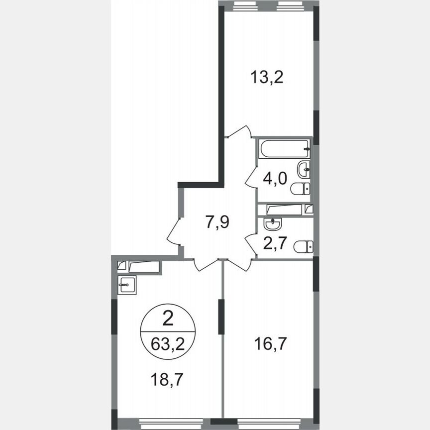 2-к. квартира, 63,2 м², 10/17 эт.